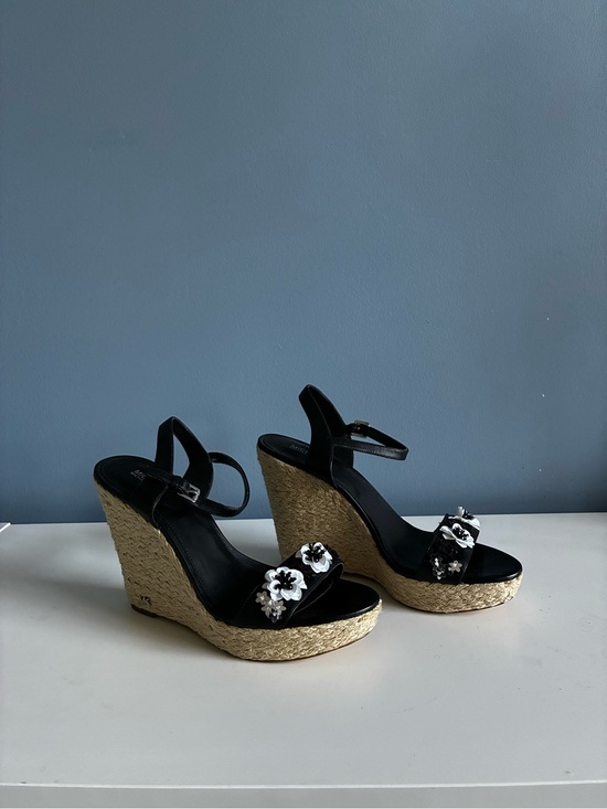 Michael Kors Shoes - Michael Kors Black Espadrille Wedge Sandals with Floral Appliqués